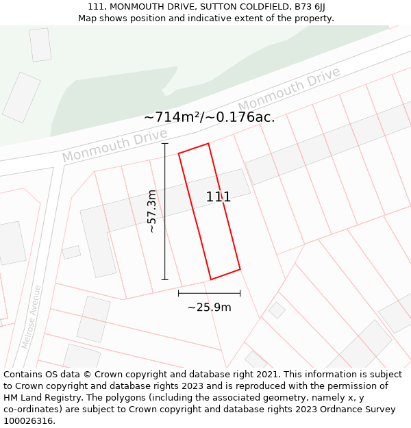 111, MONMOUTH DRIVE, SUTTON COLDFIELD, B73 6JJ: Plot and title map