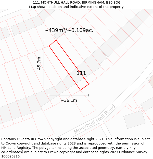 111, MONYHULL HALL ROAD, BIRMINGHAM, B30 3QG: Plot and title map