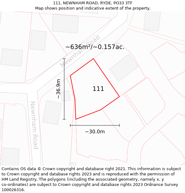 111, NEWNHAM ROAD, RYDE, PO33 3TF: Plot and title map