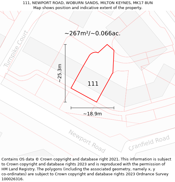 111, NEWPORT ROAD, WOBURN SANDS, MILTON KEYNES, MK17 8UN: Plot and title map