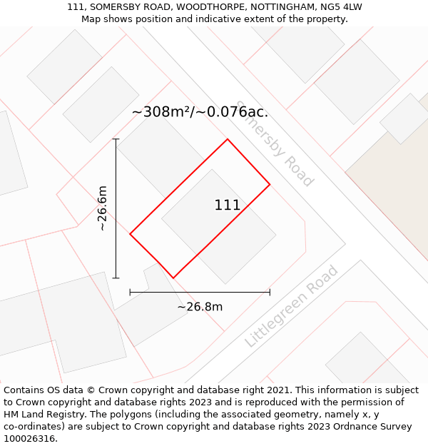 111, SOMERSBY ROAD, WOODTHORPE, NOTTINGHAM, NG5 4LW: Plot and title map