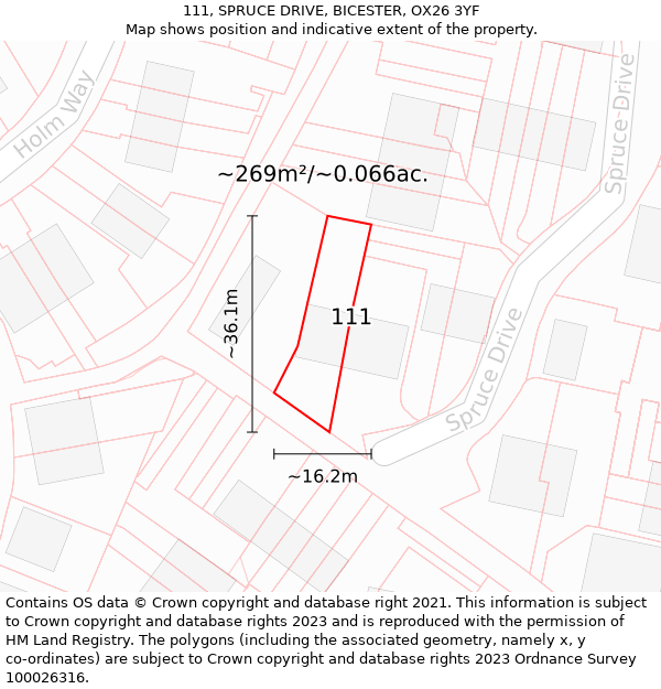 111, SPRUCE DRIVE, BICESTER, OX26 3YF: Plot and title map