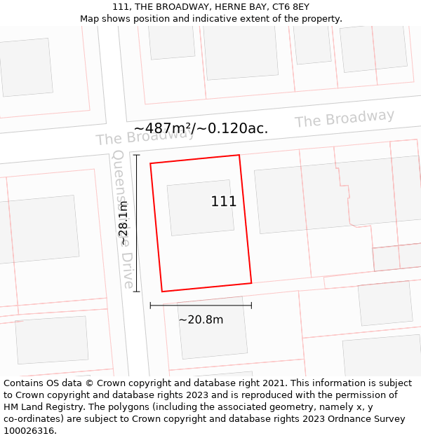 111, THE BROADWAY, HERNE BAY, CT6 8EY: Plot and title map