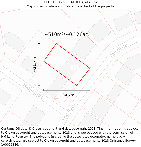 111, THE RYDE, HATFIELD, AL9 5DP: Plot and title map