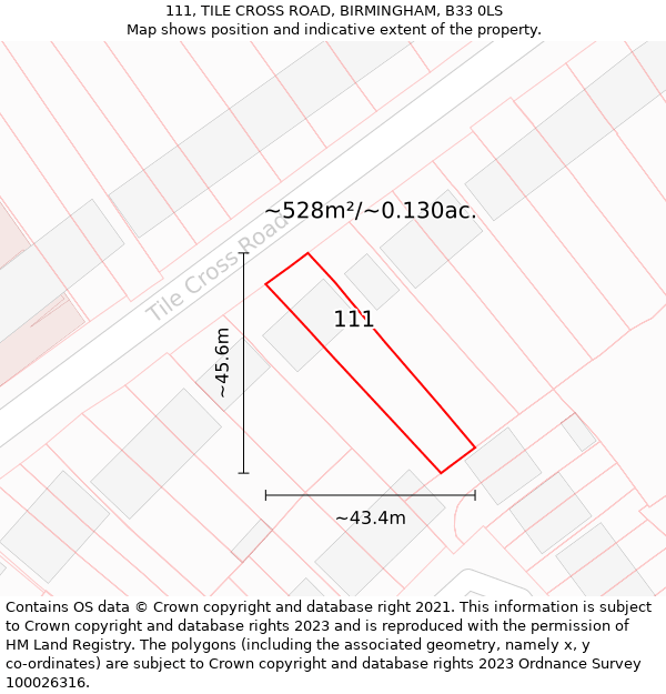 111, TILE CROSS ROAD, BIRMINGHAM, B33 0LS: Plot and title map