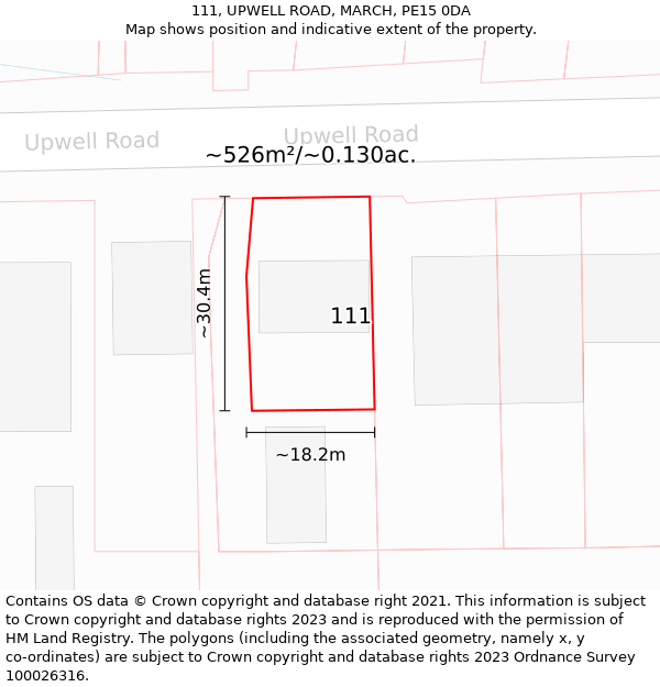 111, UPWELL ROAD, MARCH, PE15 0DA: Plot and title map