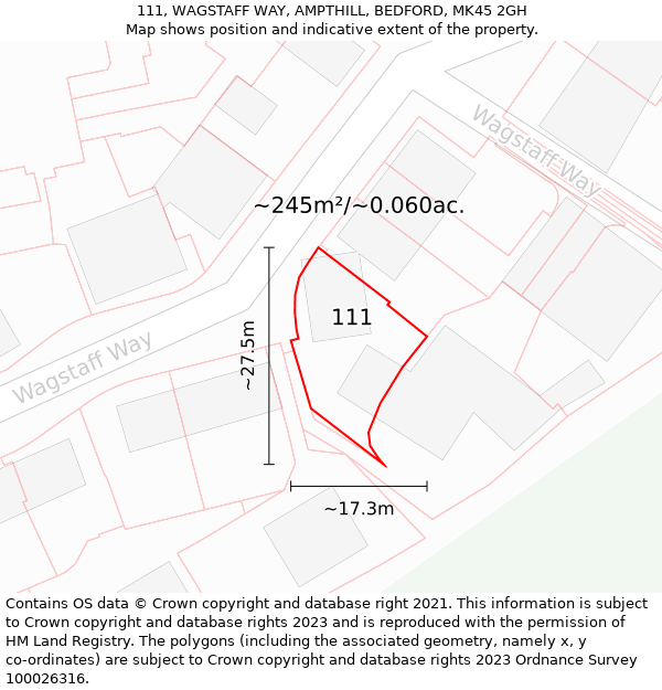 111, WAGSTAFF WAY, AMPTHILL, BEDFORD, MK45 2GH: Plot and title map