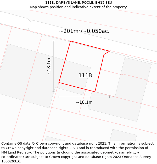 111B, DARBYS LANE, POOLE, BH15 3EU: Plot and title map