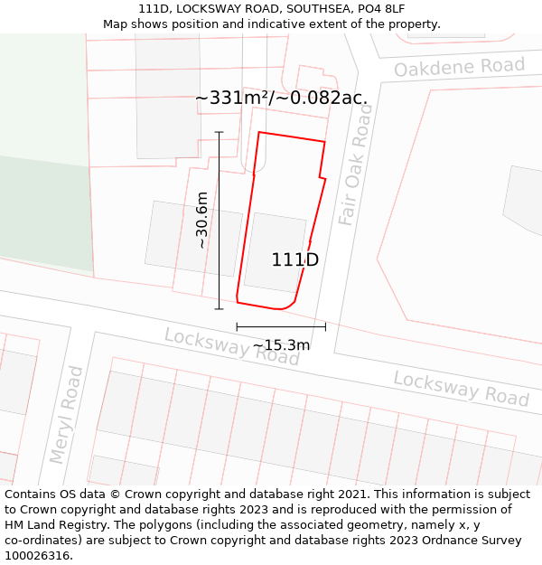 111D, LOCKSWAY ROAD, SOUTHSEA, PO4 8LF: Plot and title map