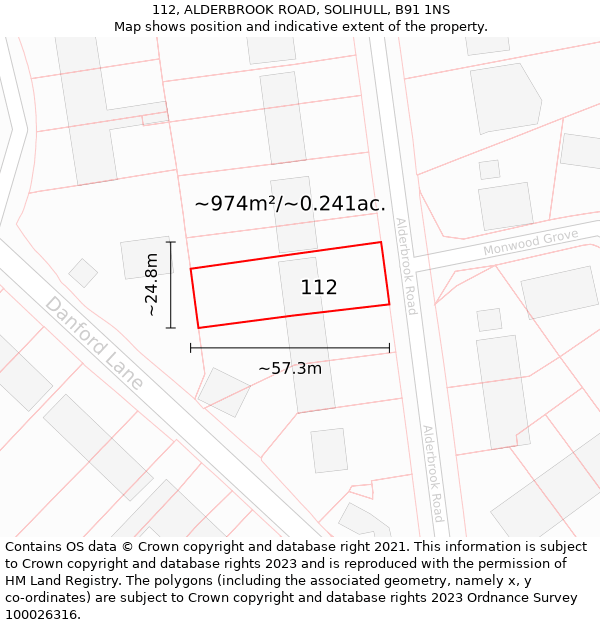 112, ALDERBROOK ROAD, SOLIHULL, B91 1NS: Plot and title map