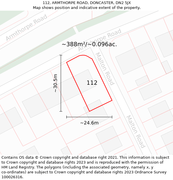 112, ARMTHORPE ROAD, DONCASTER, DN2 5JX: Plot and title map