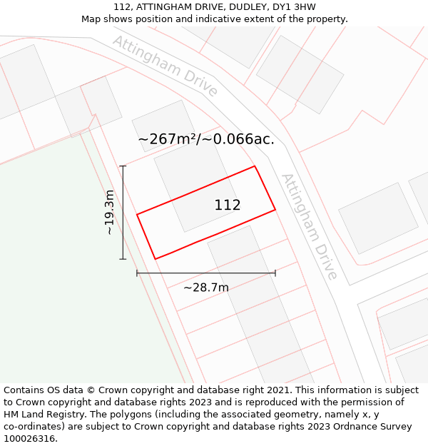 112, ATTINGHAM DRIVE, DUDLEY, DY1 3HW: Plot and title map