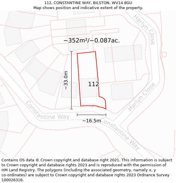 112, CONSTANTINE WAY, BILSTON, WV14 8GU: Plot and title map