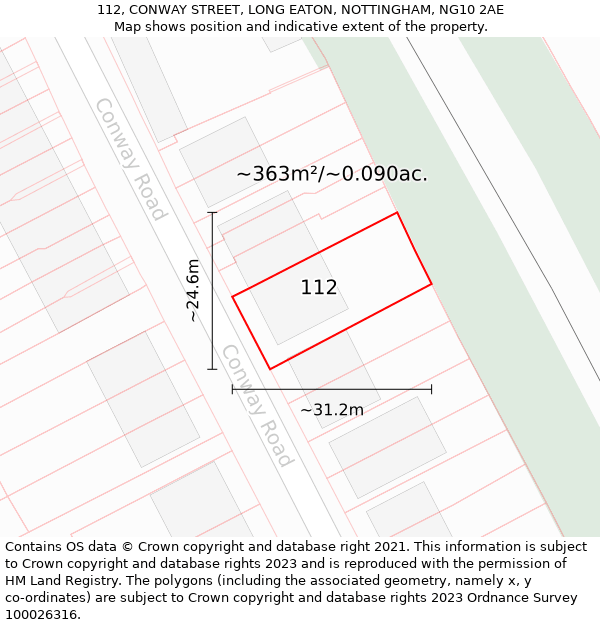 112, CONWAY STREET, LONG EATON, NOTTINGHAM, NG10 2AE: Plot and title map