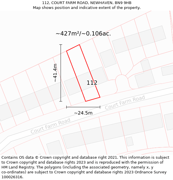 112, COURT FARM ROAD, NEWHAVEN, BN9 9HB: Plot and title map