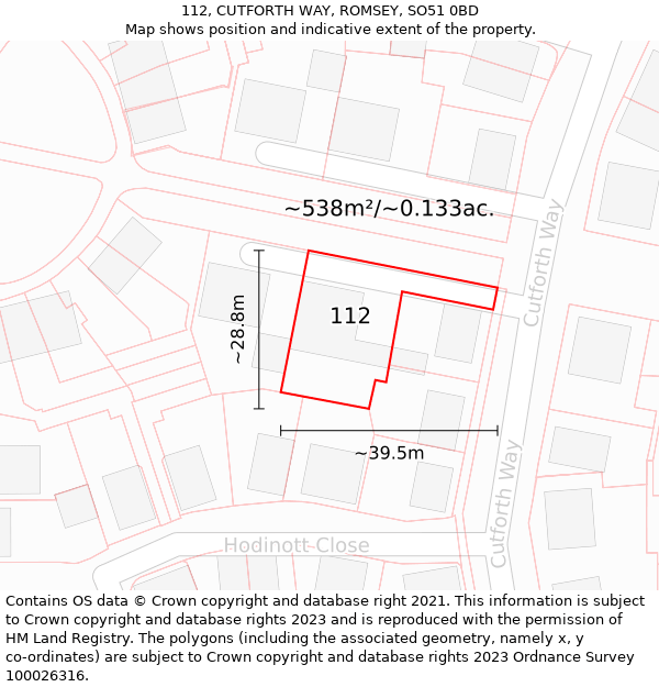 112, CUTFORTH WAY, ROMSEY, SO51 0BD: Plot and title map