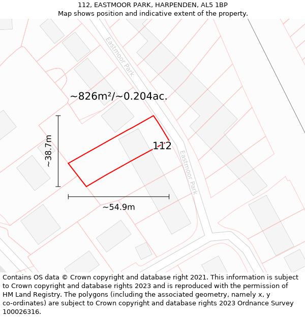 112, EASTMOOR PARK, HARPENDEN, AL5 1BP: Plot and title map