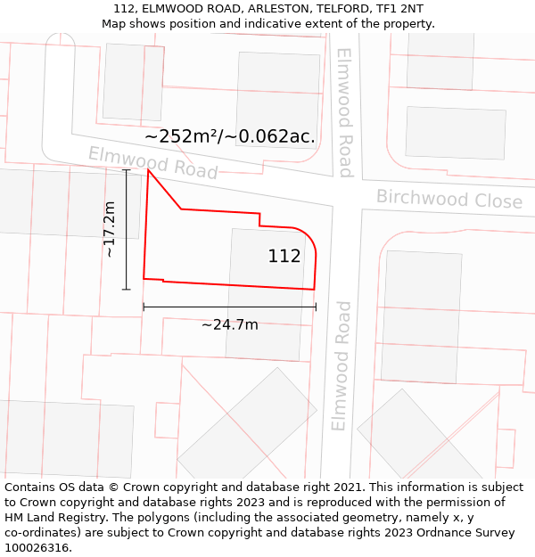 112, ELMWOOD ROAD, ARLESTON, TELFORD, TF1 2NT: Plot and title map