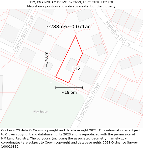 112, EMPINGHAM DRIVE, SYSTON, LEICESTER, LE7 2DL: Plot and title map