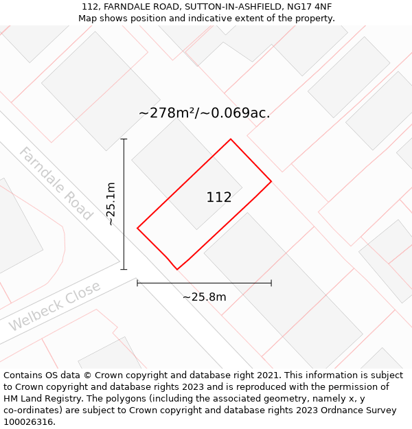 112, FARNDALE ROAD, SUTTON-IN-ASHFIELD, NG17 4NF: Plot and title map