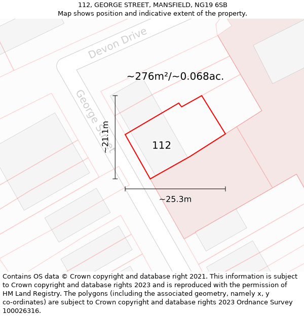 112, GEORGE STREET, MANSFIELD, NG19 6SB: Plot and title map