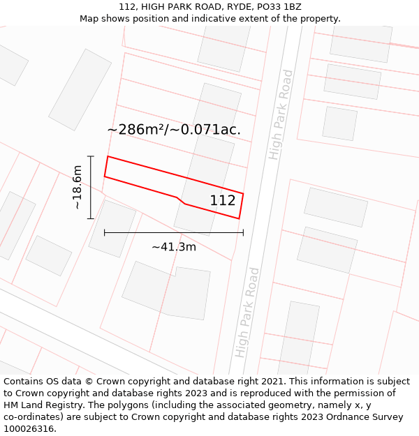 112, HIGH PARK ROAD, RYDE, PO33 1BZ: Plot and title map