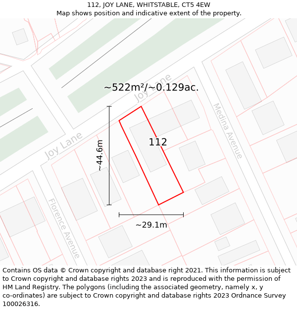 112, JOY LANE, WHITSTABLE, CT5 4EW: Plot and title map