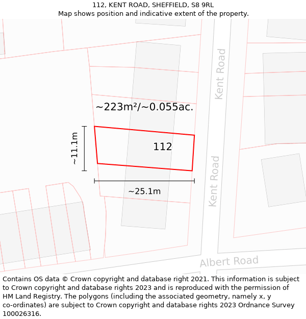 112, KENT ROAD, SHEFFIELD, S8 9RL: Plot and title map