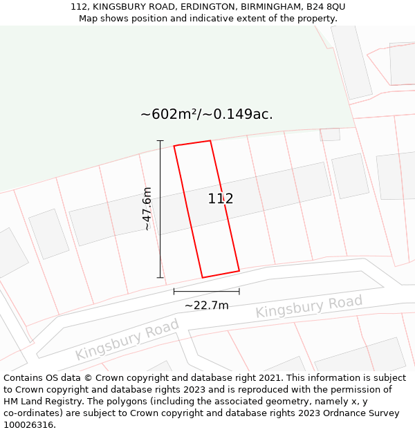 112, KINGSBURY ROAD, ERDINGTON, BIRMINGHAM, B24 8QU: Plot and title map