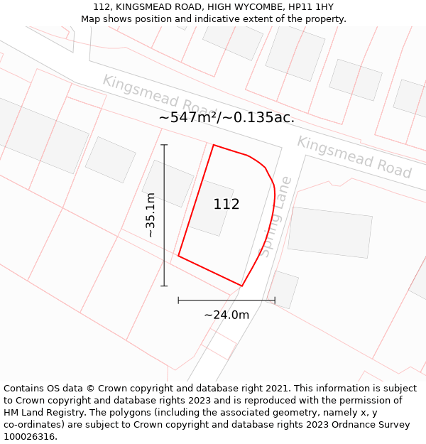 112, KINGSMEAD ROAD, HIGH WYCOMBE, HP11 1HY: Plot and title map
