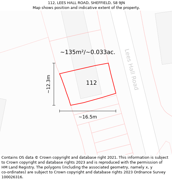 112, LEES HALL ROAD, SHEFFIELD, S8 9JN: Plot and title map