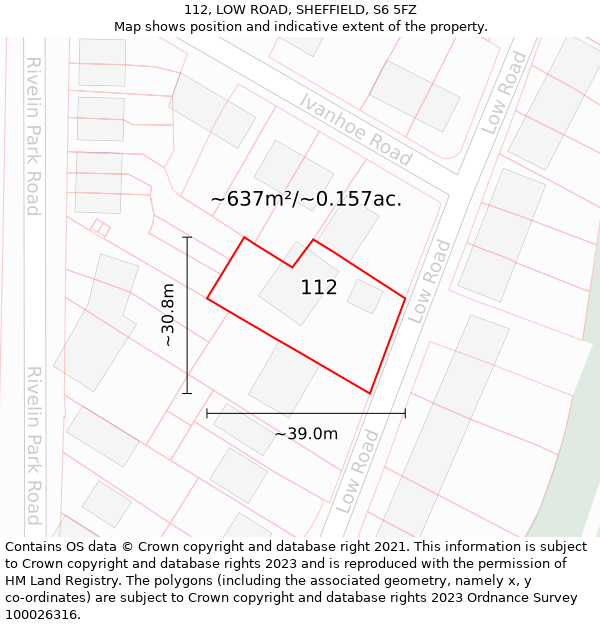 112, LOW ROAD, SHEFFIELD, S6 5FZ: Plot and title map
