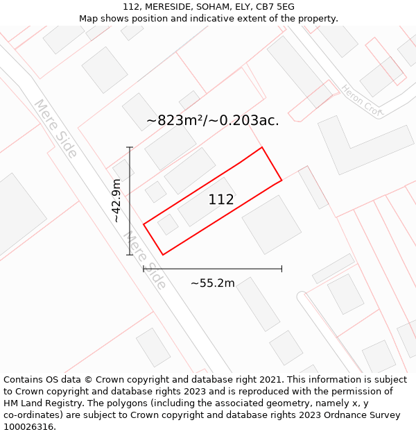 112, MERESIDE, SOHAM, ELY, CB7 5EG: Plot and title map