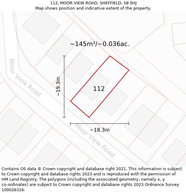 112, MOOR VIEW ROAD, SHEFFIELD, S8 0HJ: Plot and title map