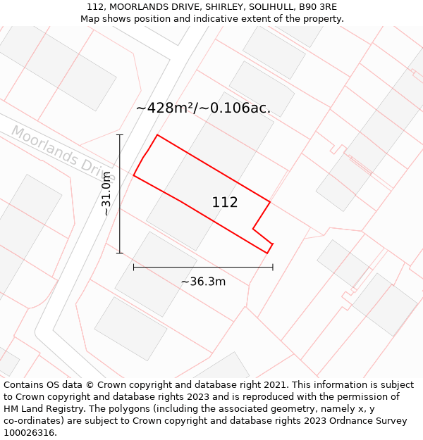 112, MOORLANDS DRIVE, SHIRLEY, SOLIHULL, B90 3RE: Plot and title map