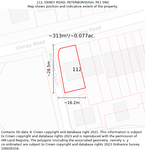 112, OXNEY ROAD, PETERBOROUGH, PE1 5NG: Plot and title map