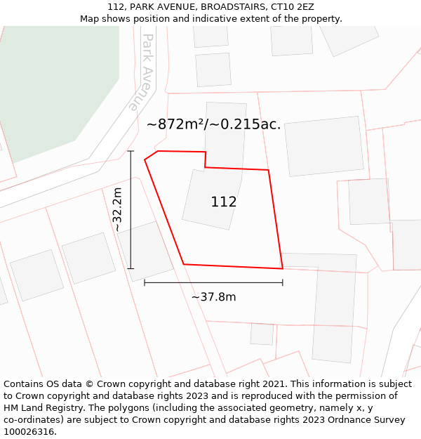 112, PARK AVENUE, BROADSTAIRS, CT10 2EZ: Plot and title map