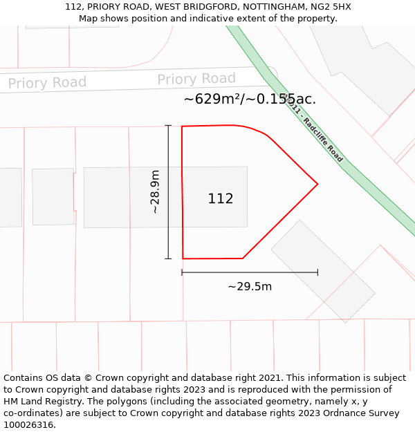 112, PRIORY ROAD, WEST BRIDGFORD, NOTTINGHAM, NG2 5HX: Plot and title map