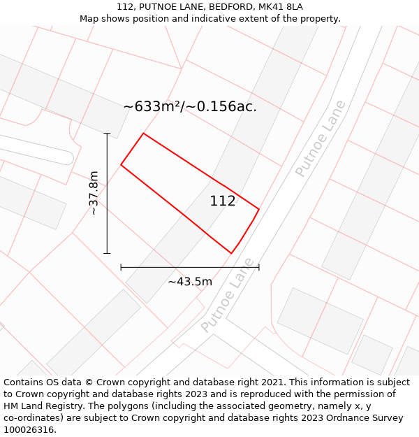 112, PUTNOE LANE, BEDFORD, MK41 8LA: Plot and title map