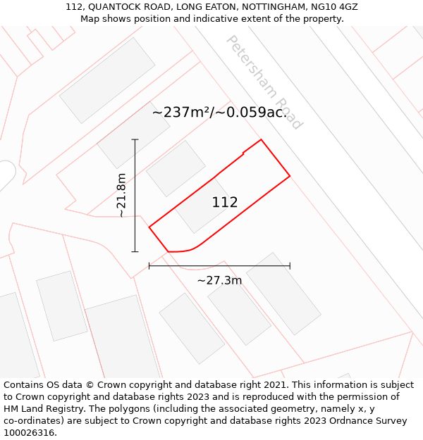 112, QUANTOCK ROAD, LONG EATON, NOTTINGHAM, NG10 4GZ: Plot and title map