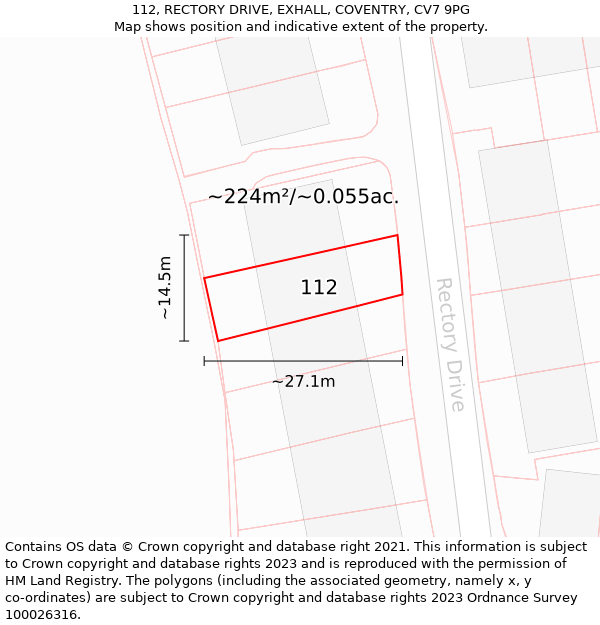 112, RECTORY DRIVE, EXHALL, COVENTRY, CV7 9PG: Plot and title map