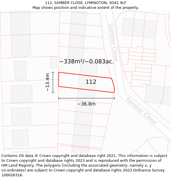 112, SAMBER CLOSE, LYMINGTON, SO41 9LF: Plot and title map