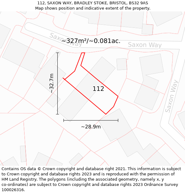 112, SAXON WAY, BRADLEY STOKE, BRISTOL, BS32 9AS: Plot and title map