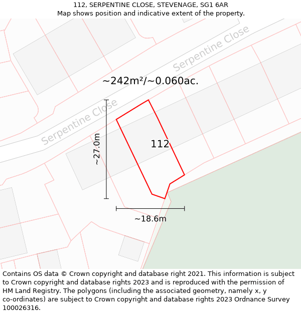 112, SERPENTINE CLOSE, STEVENAGE, SG1 6AR: Plot and title map