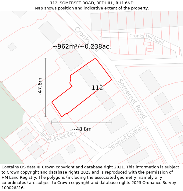112, SOMERSET ROAD, REDHILL, RH1 6ND: Plot and title map