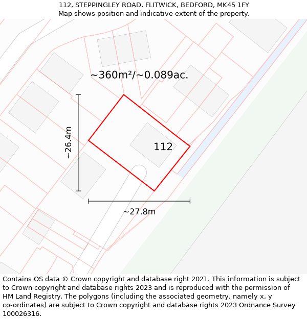 112, STEPPINGLEY ROAD, FLITWICK, BEDFORD, MK45 1FY: Plot and title map