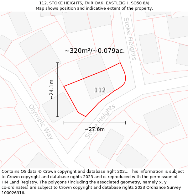 112, STOKE HEIGHTS, FAIR OAK, EASTLEIGH, SO50 8AJ: Plot and title map