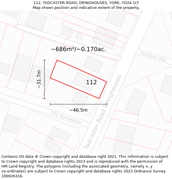 112, TADCASTER ROAD, DRINGHOUSES, YORK, YO24 1LT: Plot and title map
