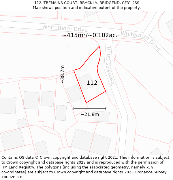 112, TREMAINS COURT, BRACKLA, BRIDGEND, CF31 2SS: Plot and title map