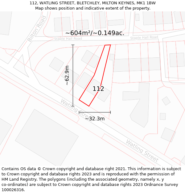 112, WATLING STREET, BLETCHLEY, MILTON KEYNES, MK1 1BW: Plot and title map